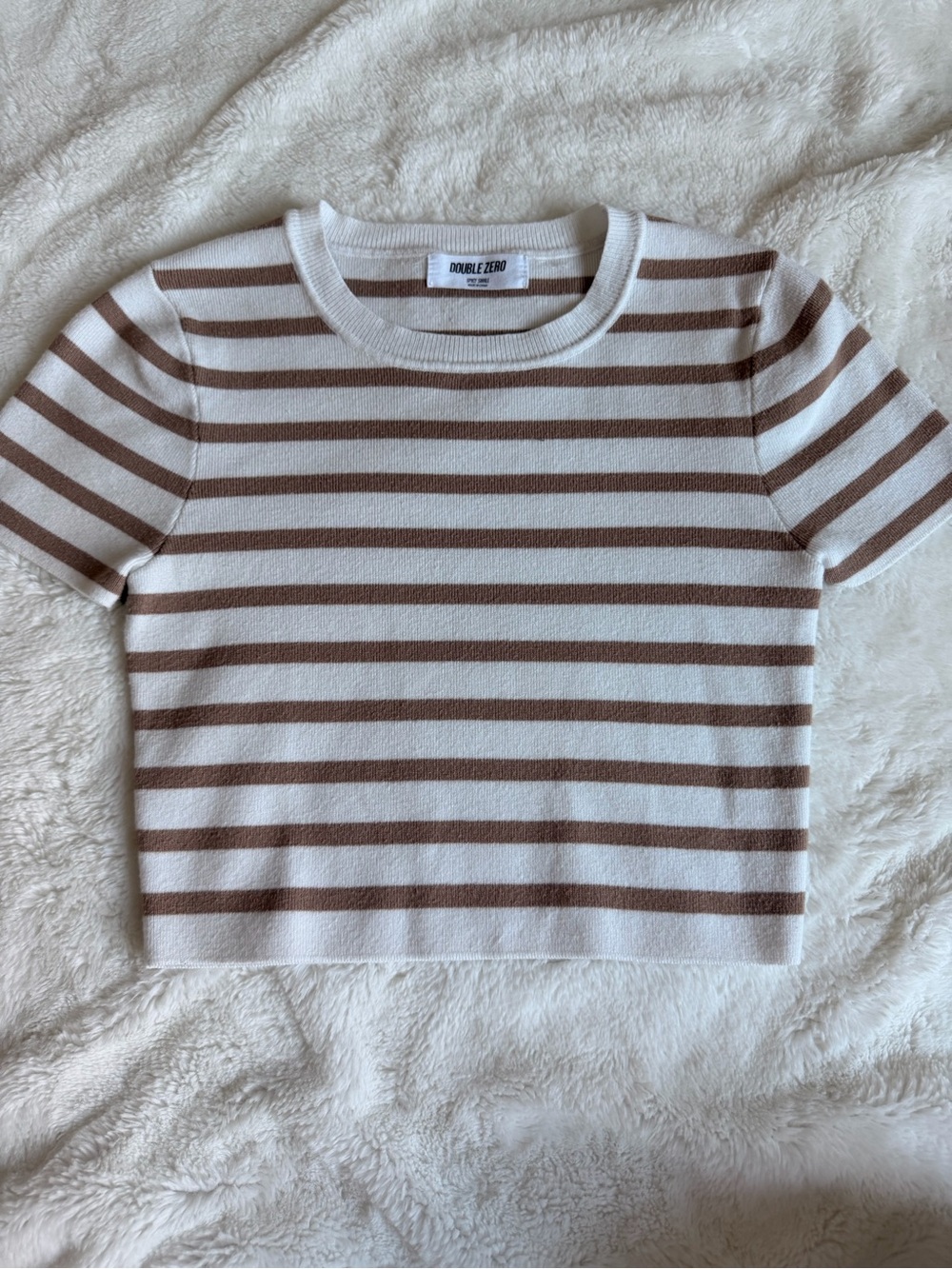 Double Zero White & Brown Striped Short-Sleeve Top